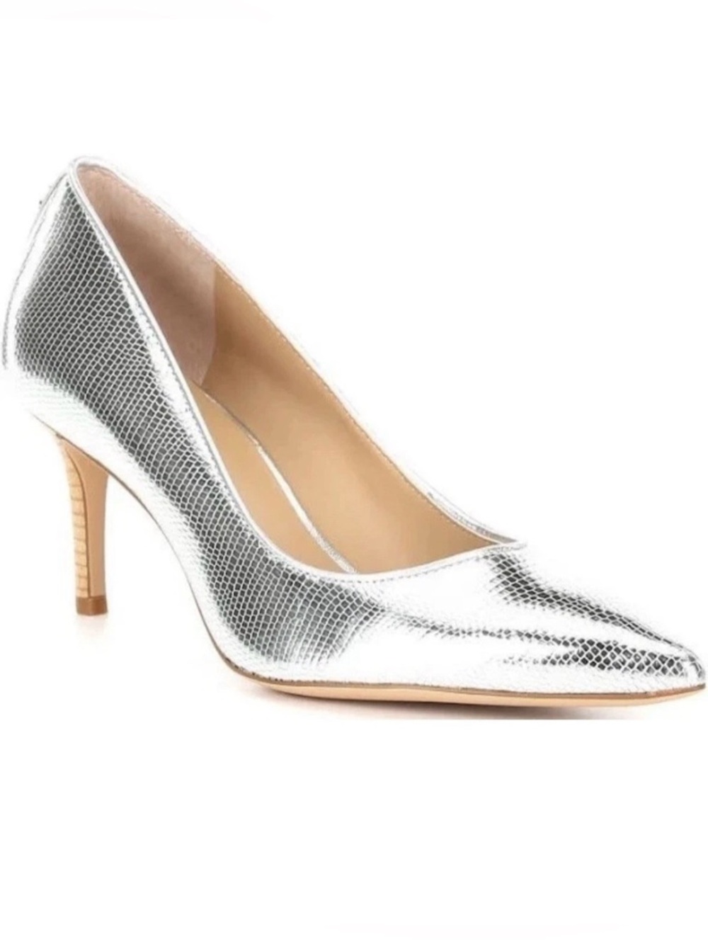Lauren Ralph Lauren Lanette Heels Womens 6.5 B Silver Shoes LIzard Metallic